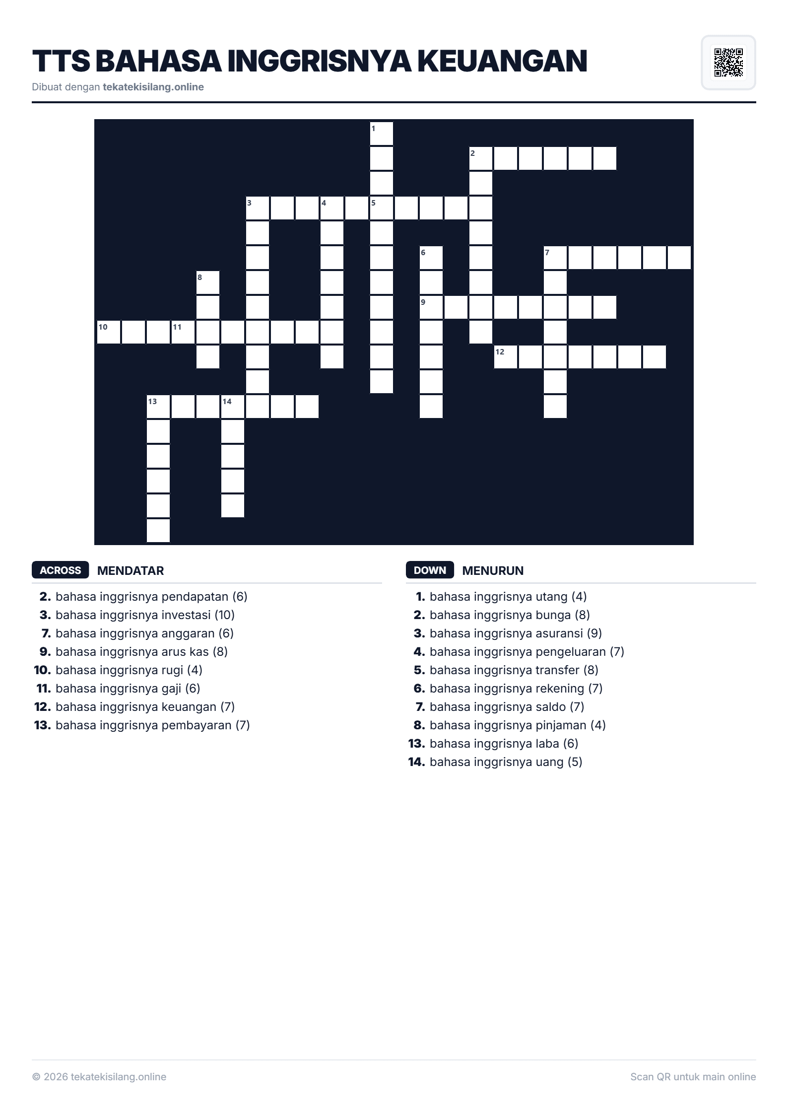 Teka Teki Silang TTS Bahasa Inggrisnya Keuangan