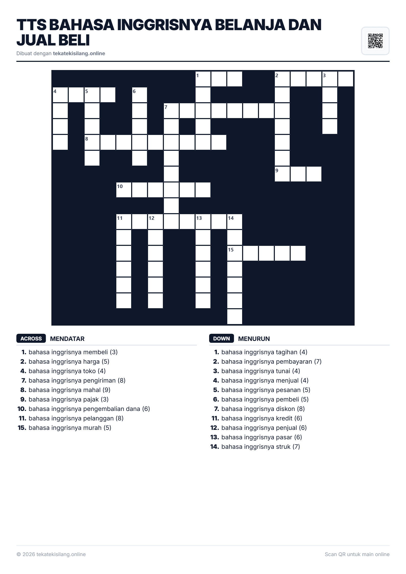 Teka Teki Silang TTS Bahasa Inggrisnya Belanja dan Jual Beli