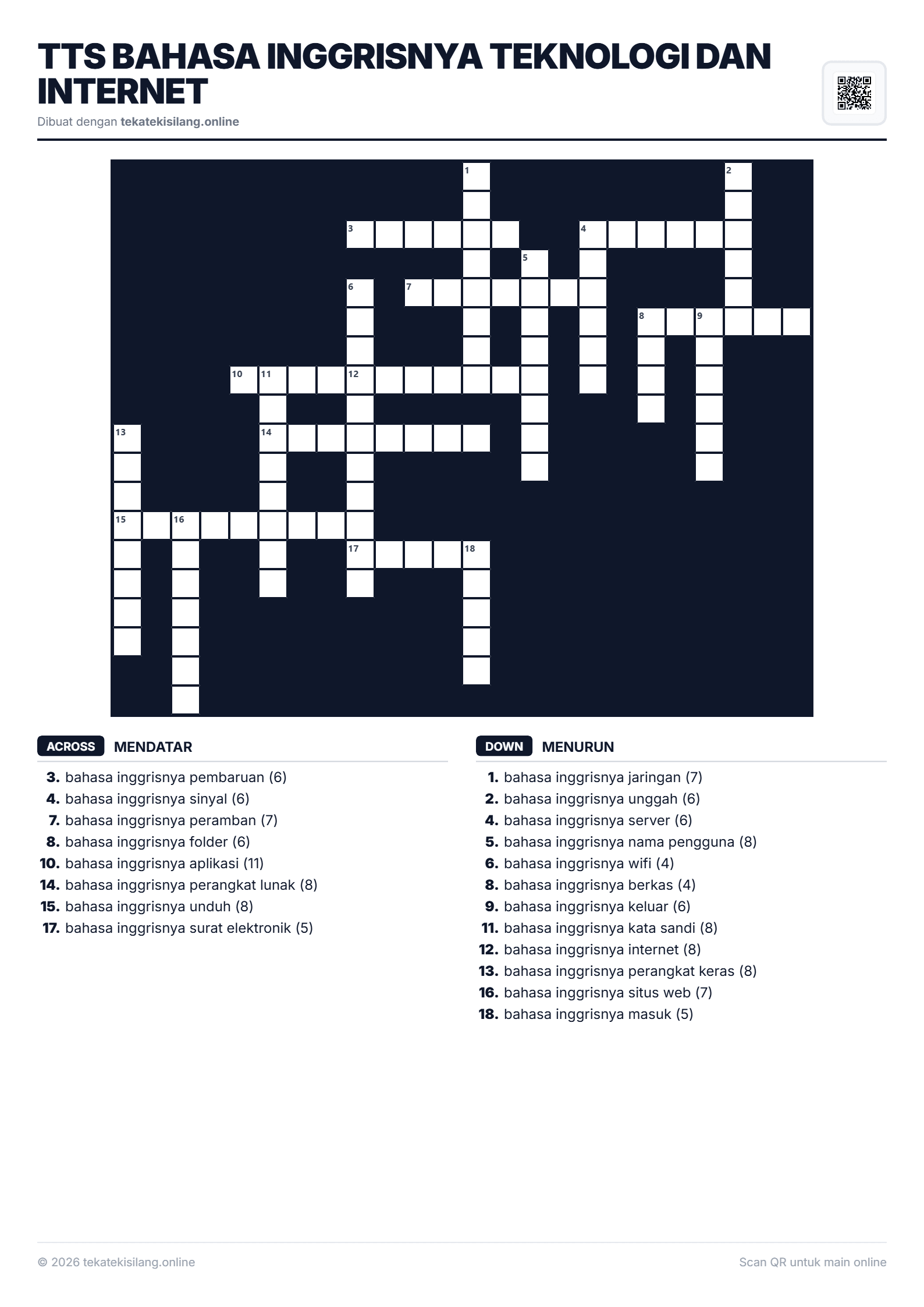 Teka Teki Silang TTS Bahasa Inggrisnya Teknologi dan Internet