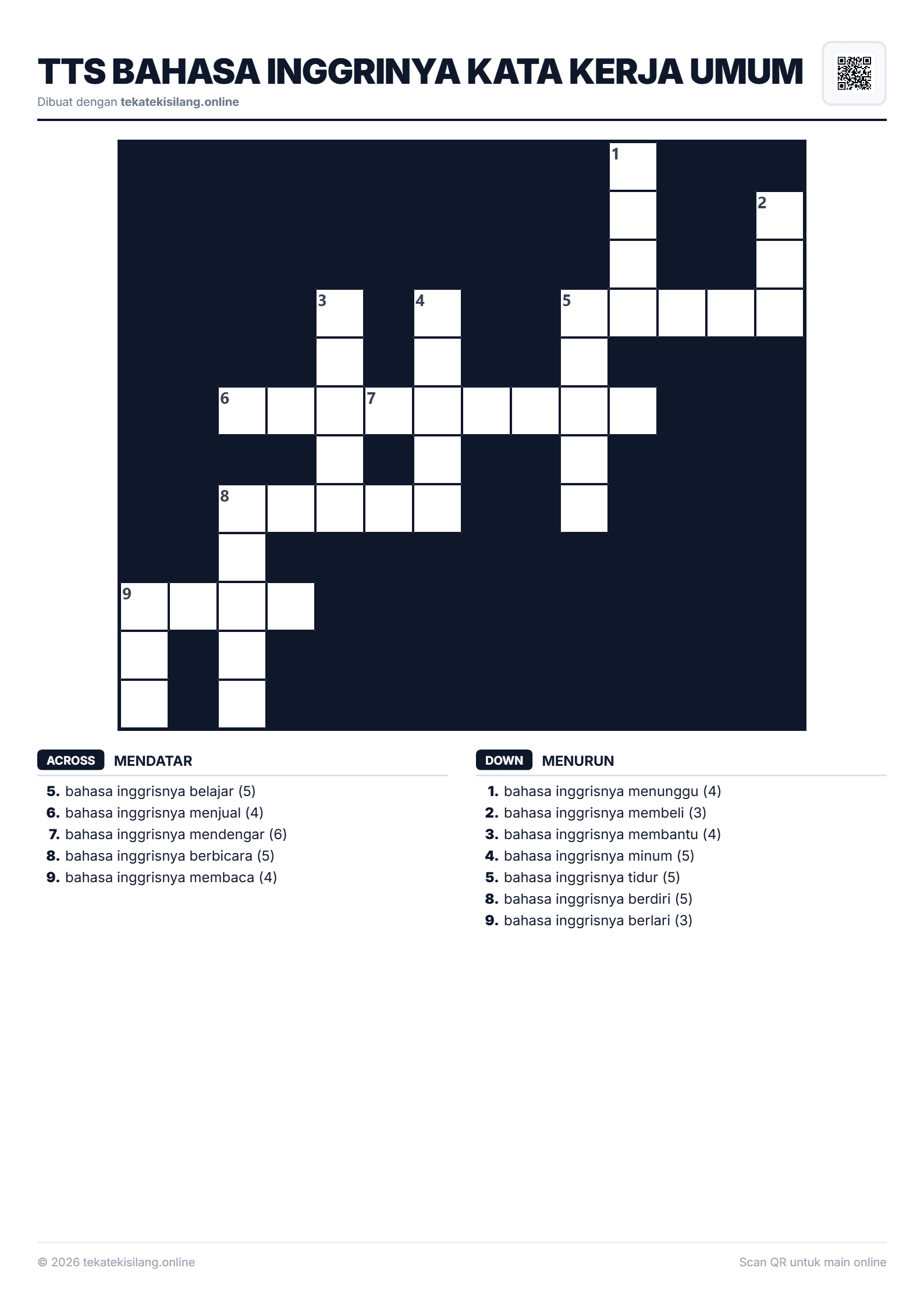 Teka Teki Silang TTS Bahasa Inggrinya Kata Kerja Umum