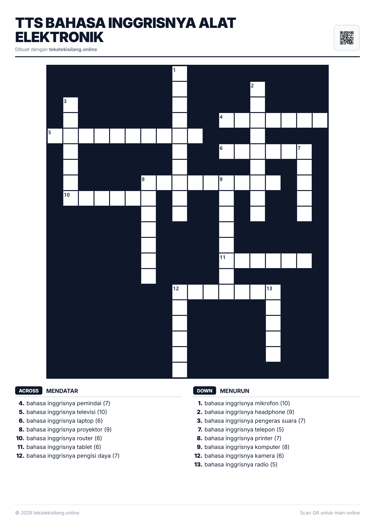 Teka Teki Silang TTS Bahasa Inggrisnya Alat Elektronik