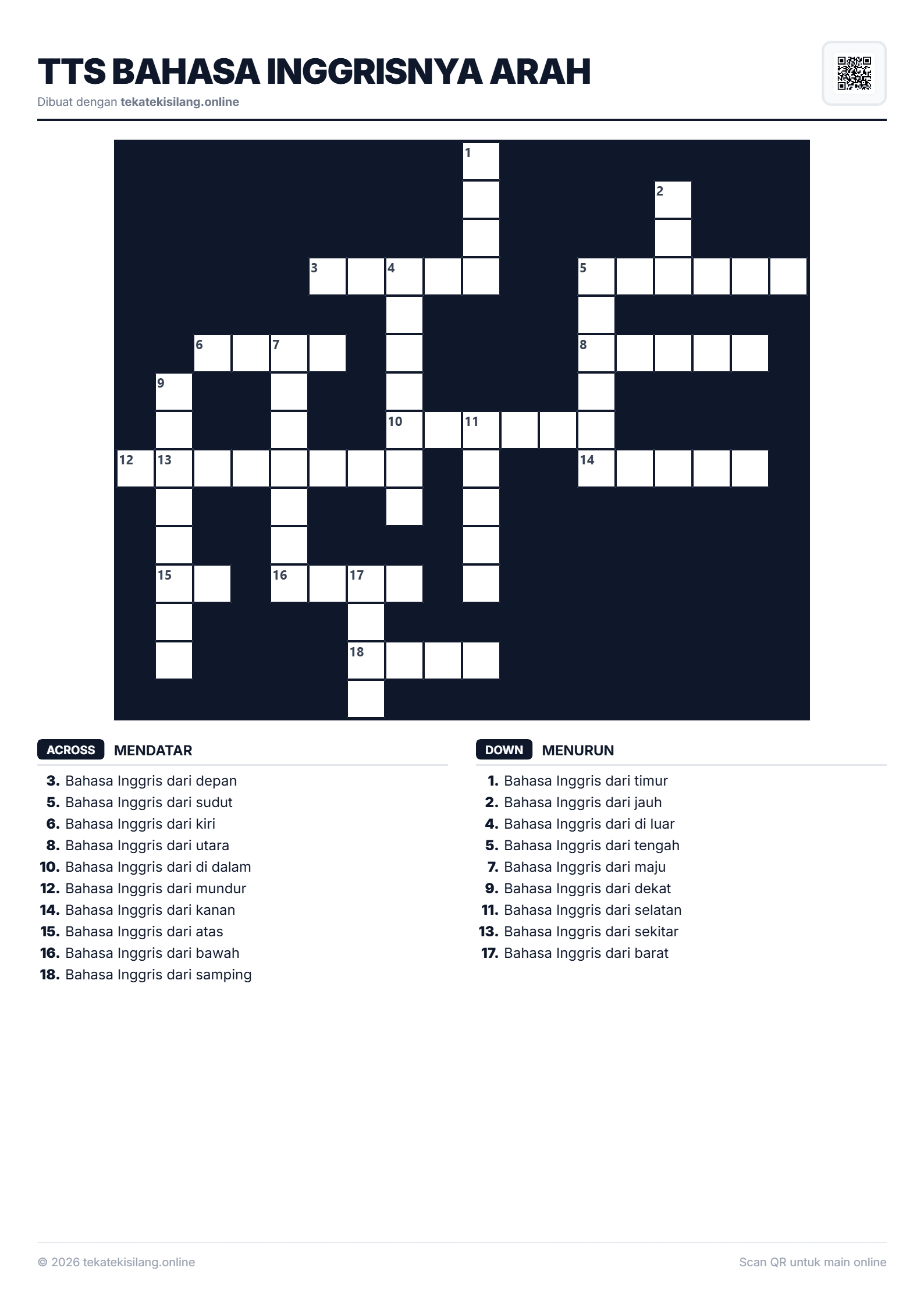 Teka Teki Silang TTS Bahasa Inggrisnya Arah