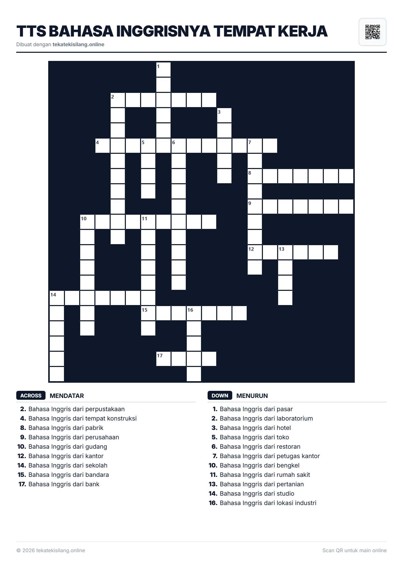 Teka Teki Silang TTS Bahasa Inggrisnya Tempat Kerja