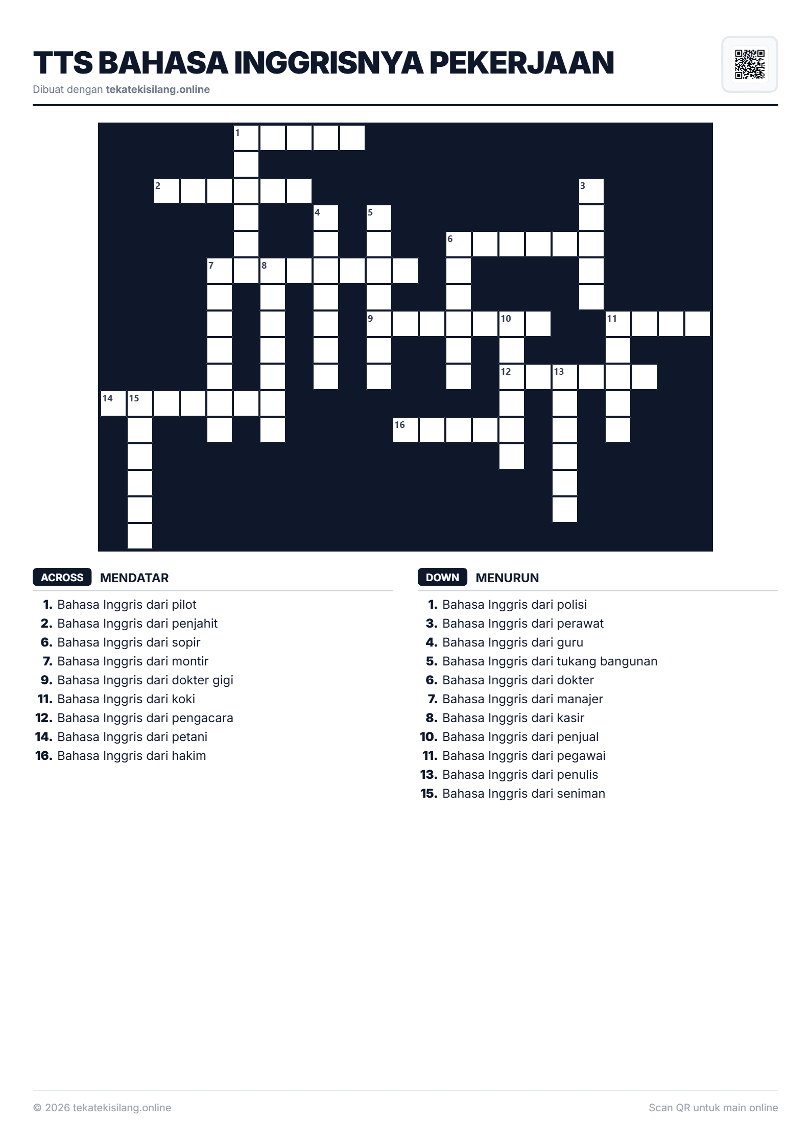 Teka Teki Silang TTS Bahasa Inggrisnya Pekerjaan