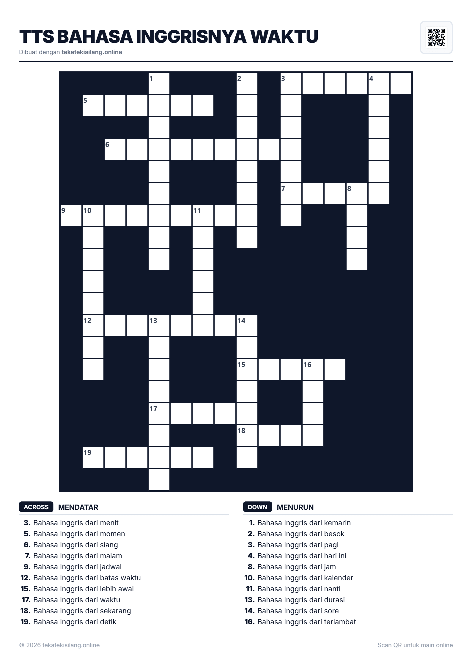 Teka Teki Silang TTS Bahasa Inggrisnya Waktu
