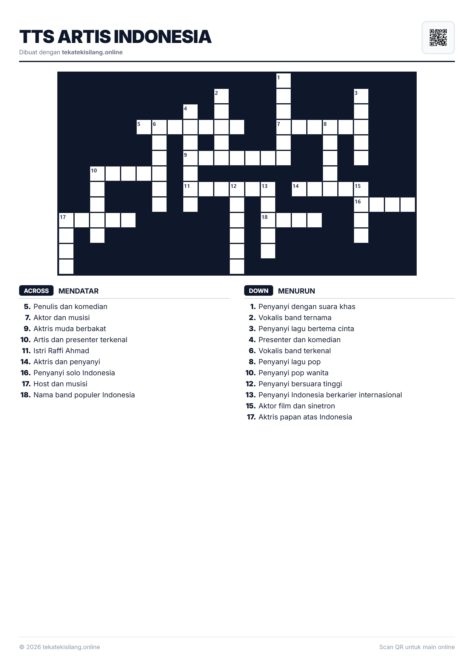 Teka Teki Silang TTS Artis Indonesia