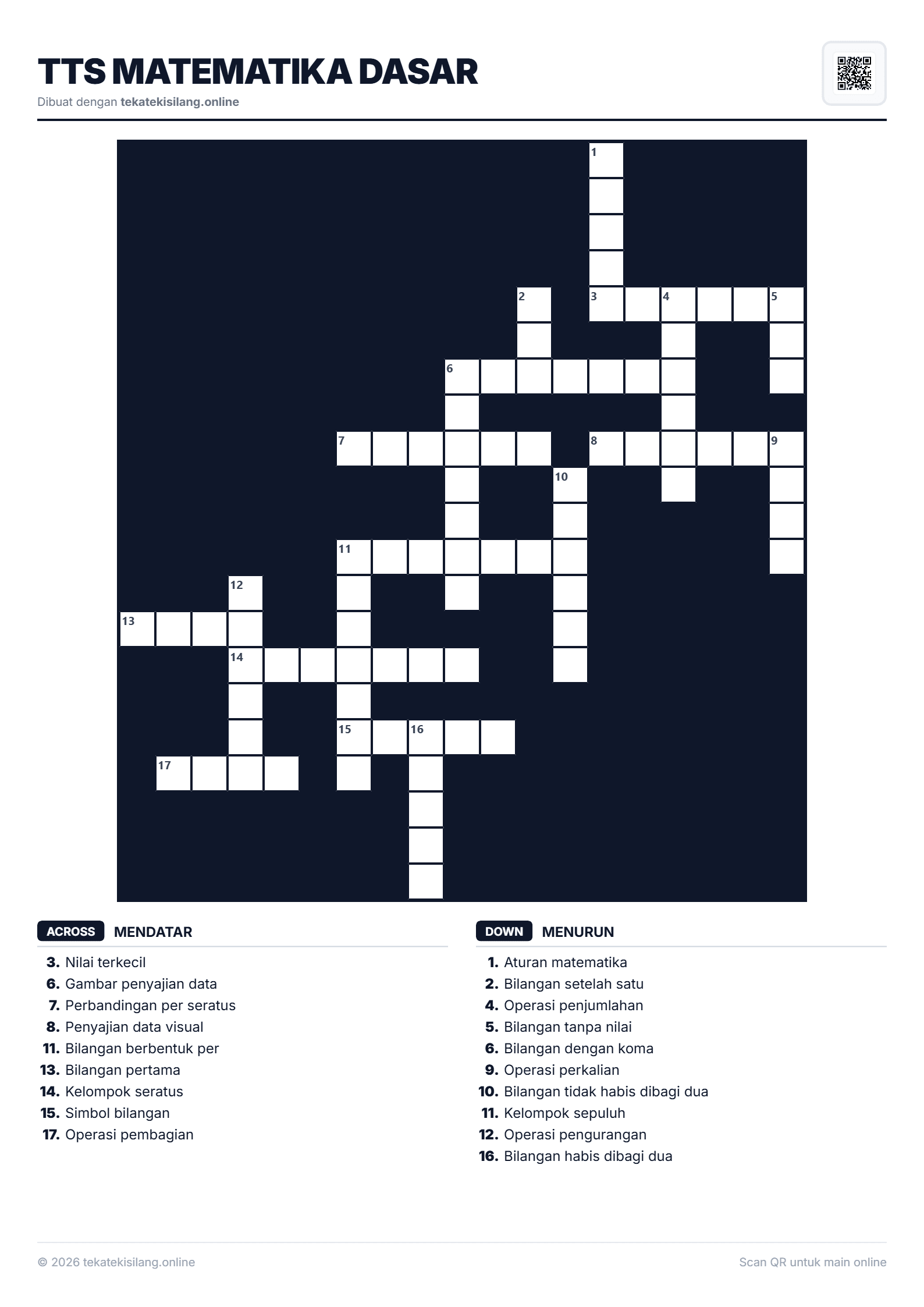 Teka Teki Silang TTS Matematika Dasar