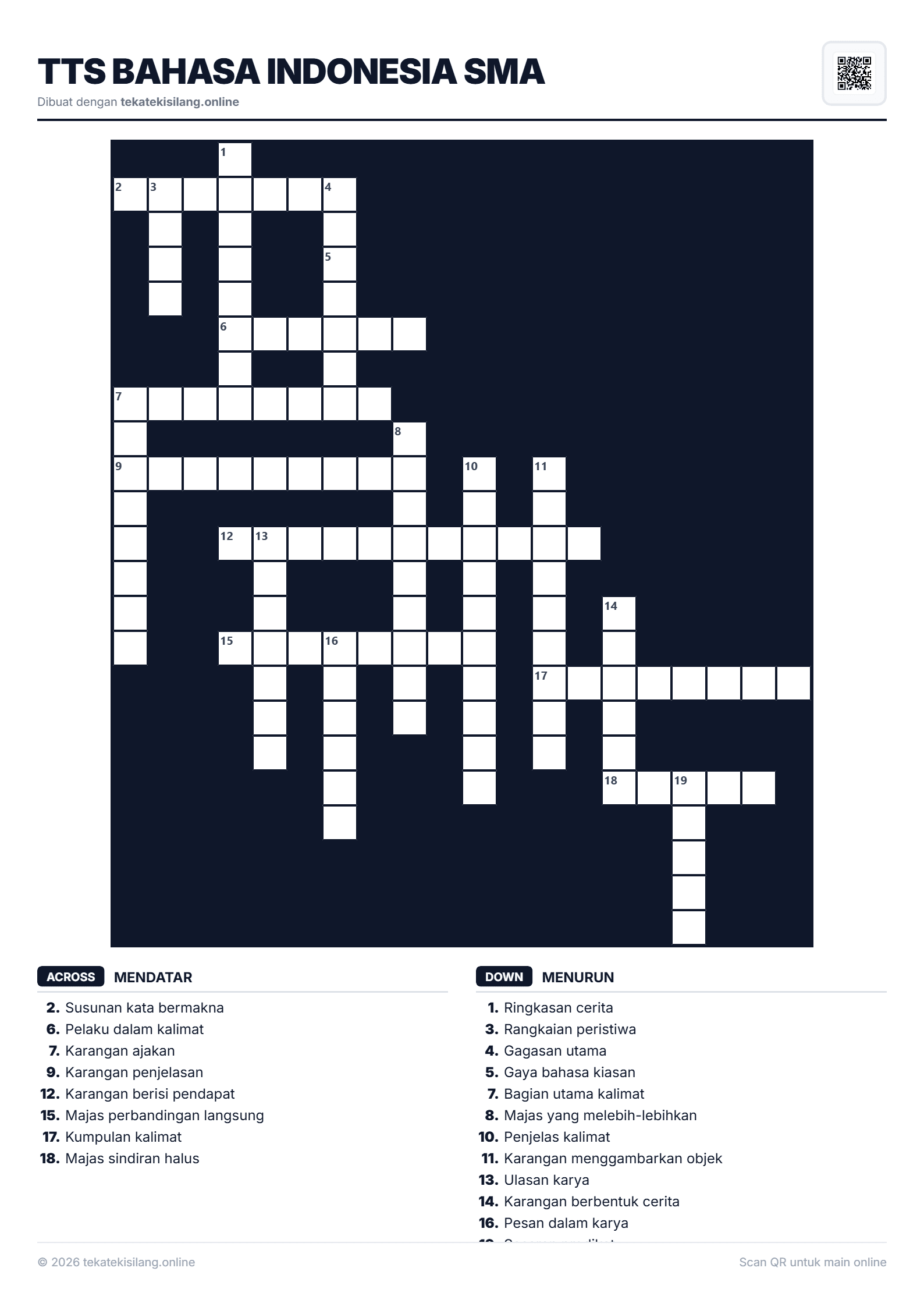 Teka Teki Silang TTS Bahasa Indonesia SMA