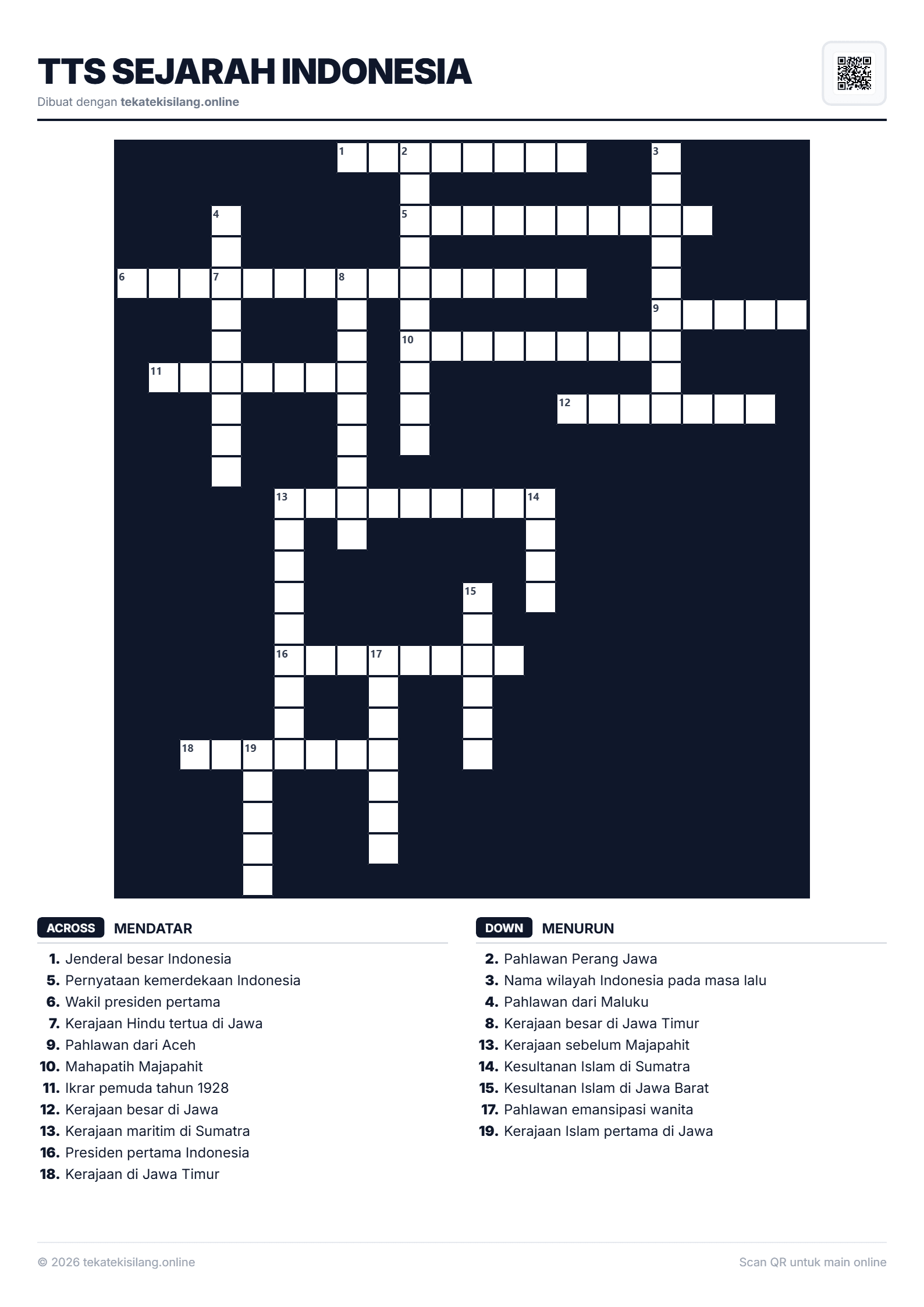 Teka Teki Silang TTS Sejarah Indonesia