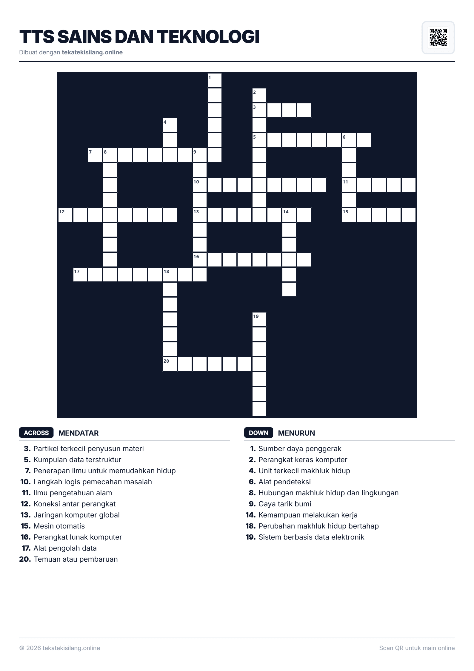 Teka Teki Silang TTS Sains dan Teknologi