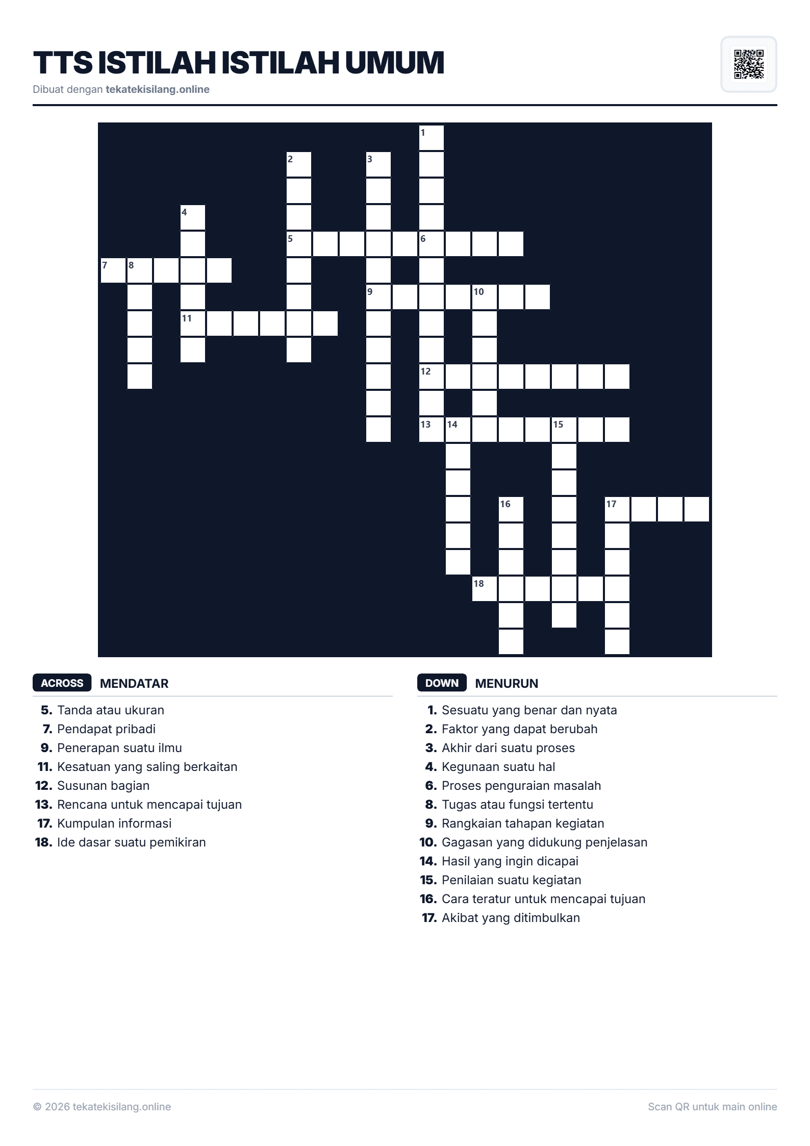 Teka Teki Silang TTS Istilah Istilah Umum