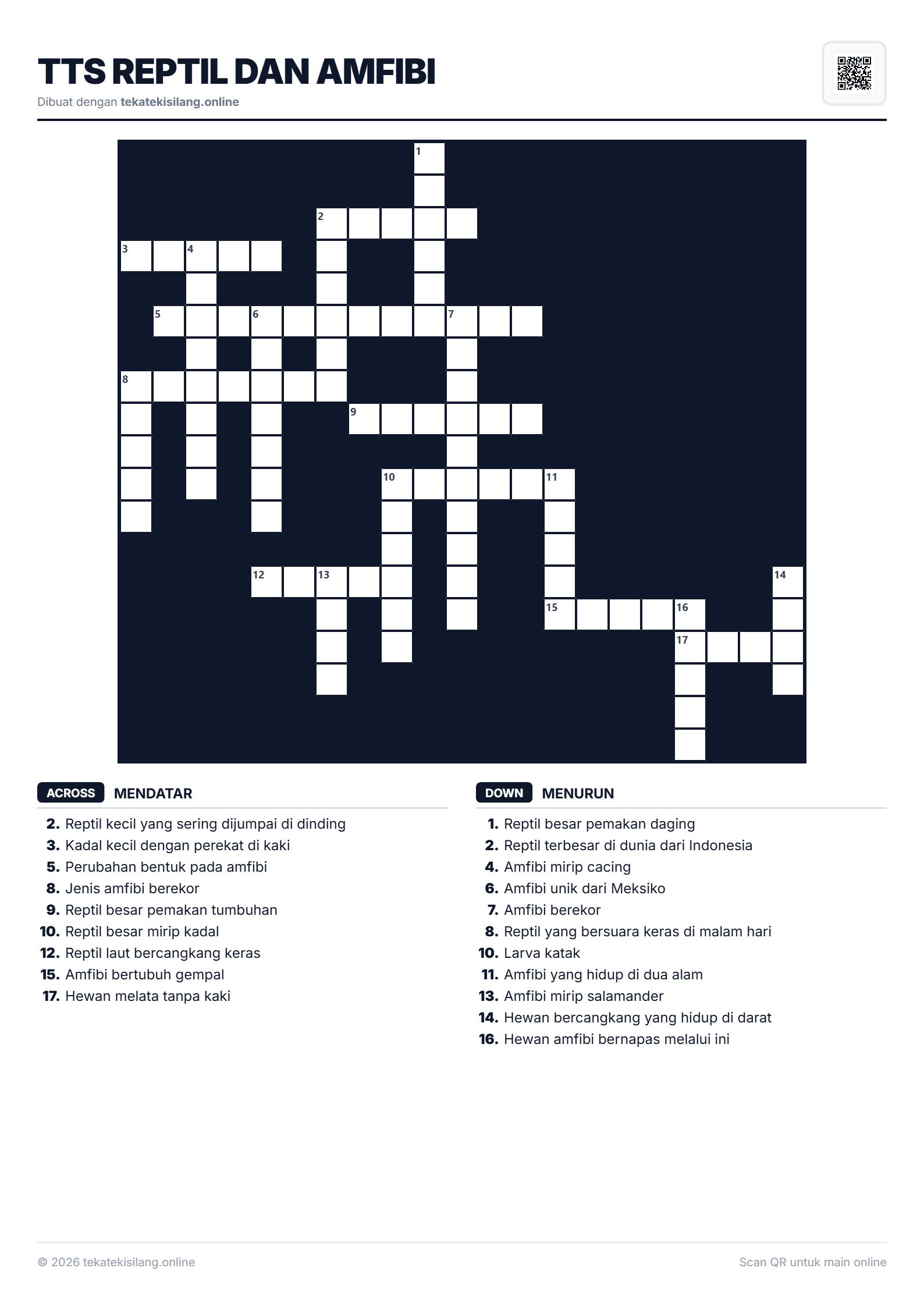Teka Teki Silang TTS Reptil dan Amfibi