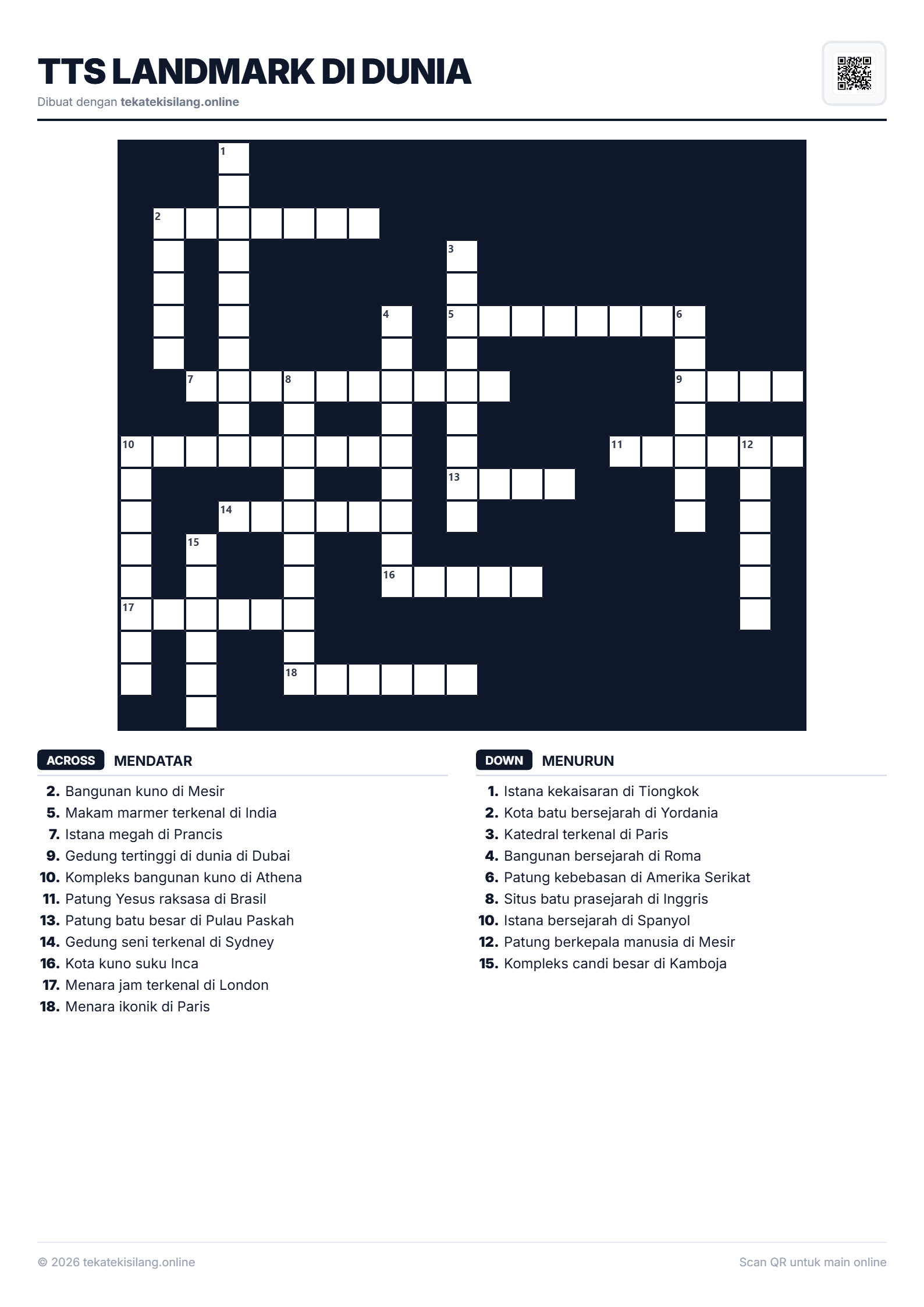 Teka Teki Silang TTS Landmark di dunia